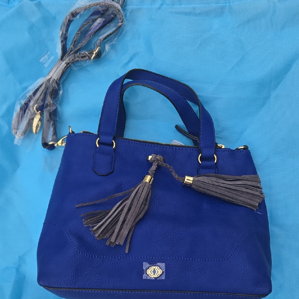 Kate Landry Royal Blue Shoulder Bag with Gray Tassels